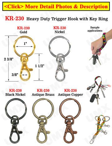 Key Chains With Tigger Hooks + Keychain Ring Holders: Gold, Antique Brass, Copper, Nickel and Black