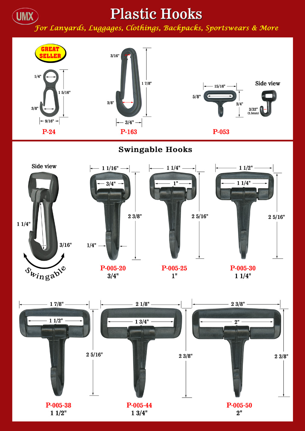 Overall View: Helpful Photo For 1/4" Round Hole Small Plastic Hooks: For Small Size Round or Flat Cords  Buyer