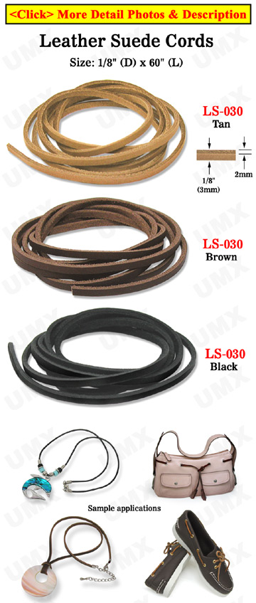 Leather Suede: Genuine Small, Narrow & Flat Leather Cords / Strings - 1/8"(W)x60"(L)