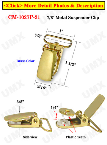 7/8" Brass Finish Suspender Clips With Fabric Protecting Plastic Teeth