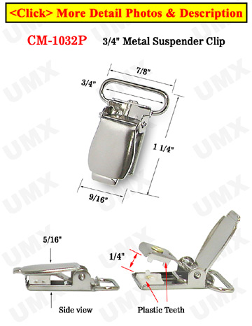 3/4" Finger Tip Style Metal Suspender Clips With Plastic Protection Insert: Nickel Color