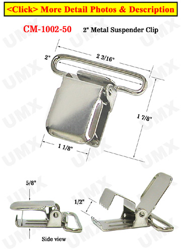 2" Big Heavy Duty Suspender Clips With Heavy Weight Metal Jaw Without Plastic PVC Teeth: Nickel Color