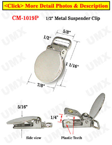 1/2" Round Metal Suspender Clips  With PVC Plastic Teeth To Protect Fabrics