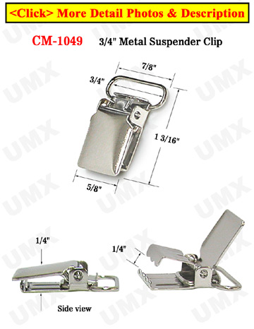 3/4" Short Tip Metal Suspender Clips Without Plastic PVC Teeth: Nickel Color