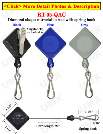Diamond Shape Retractable Security Access Card Reels With Alligator Clips