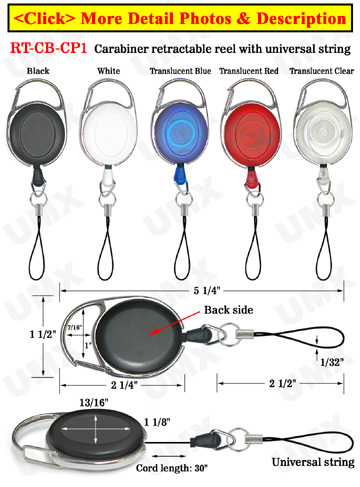 Carabiner Retractable Cell Phone Strings With Universal String Connector