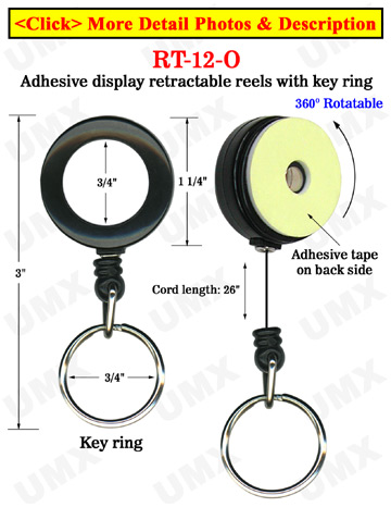 Rotatable Retractable Displays With Adhesive Backs and Keychains
