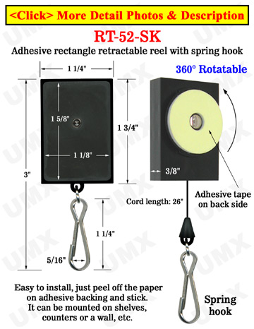 All Direction Access Retractable Spring Hook Display With Adhesive Backs and Metal Spring Hooks