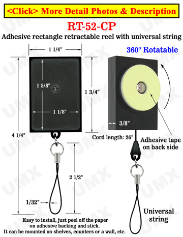 All Direction Access Retractable String-Tie Display With Adhesive Backs and  Universal Strings 