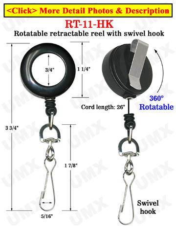All Direction Pull Retractable Swivel Hooks Reels With Metal Swivel Hooks & Belt Clips
