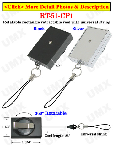 Rectangle Rotatable Retractable ID Card Reels With Univeral ID Card Strings