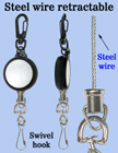 Steel Cable Wire Retractable Reels With Metal Swivel Hooks RT-03S-HK/Per-Piece