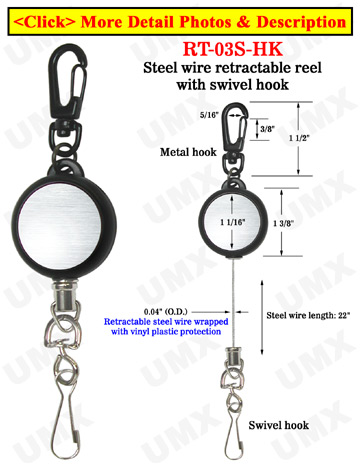 Steel Cable Wire Retractable Reels With Metal Swivel Hooks 