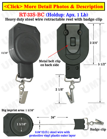 Steel Wire Cable Big Badge Reels With Metal Badge Clips